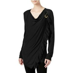 NWT INC Black Ruffled Wrap Sweater size XS